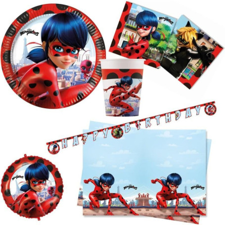 Set de Vaisselle Jetable Miraculous Ladybug pour Anniversaire - 39 Pièces