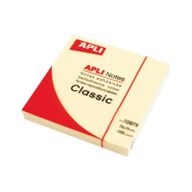 Bloc de Notes Adhésives Jaunes Apli - 100 Feuilles 75x75 mm