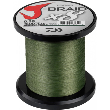 Ligne de pêche tressée Daiwa J-Braid X8 0.28mm 1500m Vert foncé