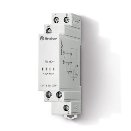 Relais bistable modulaire 230 Vac Finder avec inverseur 12 A
