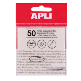 Bloc de Notes Adhésives Transparentes Apli - 75 x 75 mm - 50 Feuilles Blanches