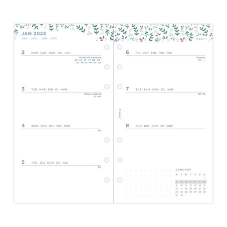 Agenda Semainier Filofax Garden 2023 - Recharge Personnalisée