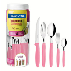 Couverts Ipanema Tramontina en Acier Inoxydable - 30 Pièces avec Poignées Roses