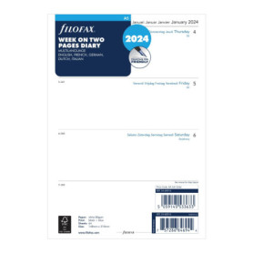 Calendrier Filofax A5 2024 - Semaine sur Deux Pages Multilingue