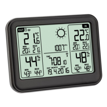 Station Météo Numérique TFA Dostmann MEMO avec Émetteur Extérieur Noir