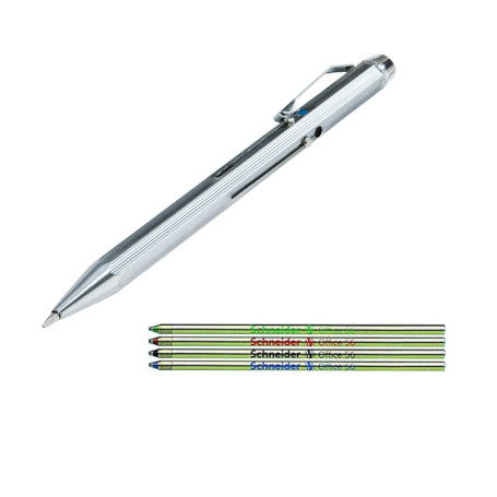 Stylo à bille WEDO 4 couleurs avec mécanisme coulissant et étui