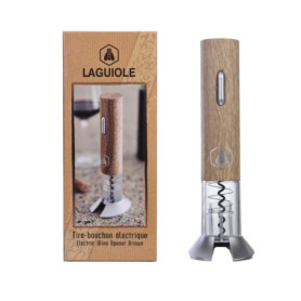 Tire-Bouchon Électrique LAGUIOLE en Bois et Argent - Ouvre-Bouteille Automatique