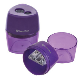 Taille-crayon double trou en métal Swordfish avec boîte anti-désordre - Violet