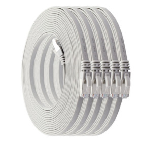 Lot de 5 câbles réseau plats Cat7 - 7,5 m blanc pour connexion rapide