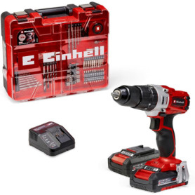 Perceuse Visseuse à Percussion Sans Fil Einhell TE-CD 18/2 Li-i +64 avec 2 Batteries
