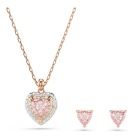 Parure Swarovski Cœur en Cristal Rose avec Boucles d'Oreilles