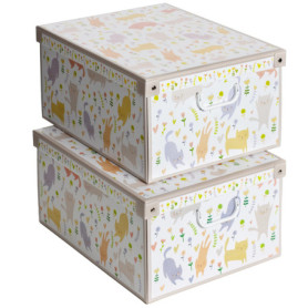 Lot de 2 Boîtes de Rangement en Carton Chats - 50x39x24 cm