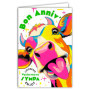Carte d'Anniversaire Vache Pop Art Multicolore avec Enveloppe