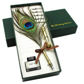 Set de 5 Stylos Plume Paon Vintage avec Encre et Porte-Stylo
