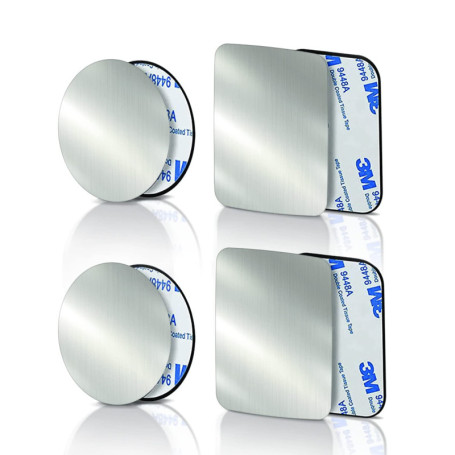 Pack de 4 Plaques Métalliques pour Support Téléphone Voiture - 2 Ronds et 2 Rectangulaires