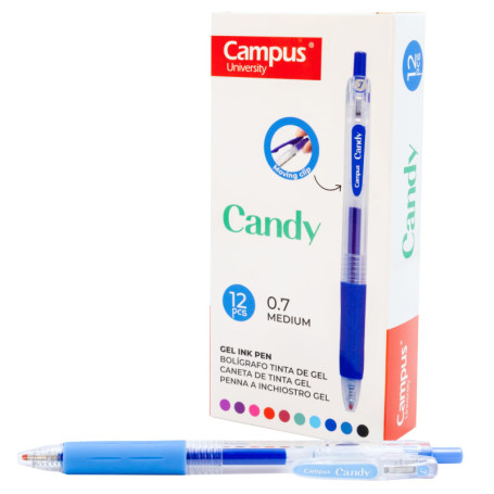 Lot de 12 Stylos à Encre Gel Campus Candy - Bleu Ciel, Rechargeables et Ergonomiques