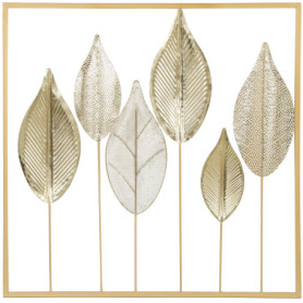 Sculpture Murale en Métal Doré - Feuille Élégante pour Salon et Bureau