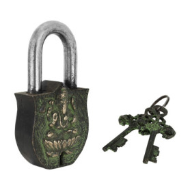 Cadenas Décoratif Ganesh en Laiton Massif avec Patine Naturelle