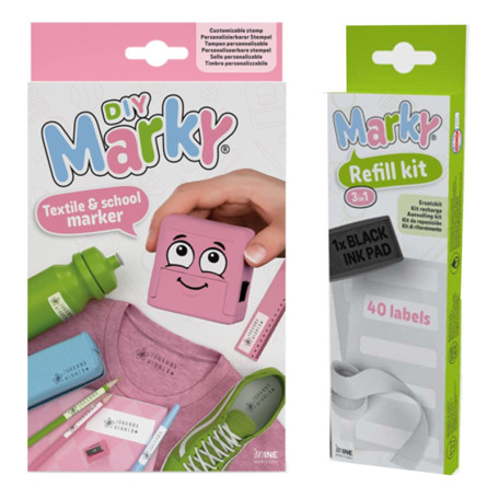 Set de Tampons COLOP MARKY en Rose avec Encre Noire - Personnalisation Facile