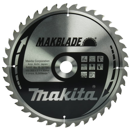 Lame de Scie Circulaire Makita MakBlade 305 mm - 40 Dents pour Bois