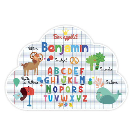 Set de Table Nuage Prénom Benjamin - Dessins Animaux - 29x41 cm