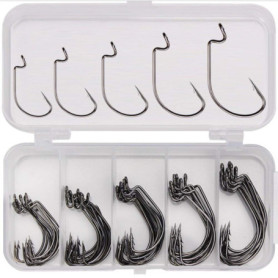 Hameçons de Pêche Amacoam - 50 Pièces en Acier Carbone avec Boîte de Rangement