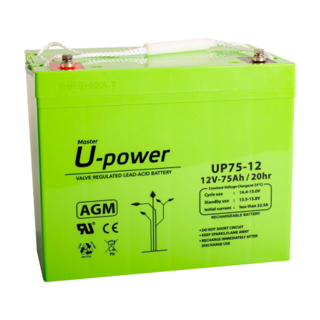 Batterie AGM U-Power 12V 75Ah - Rechargeable et Scellée