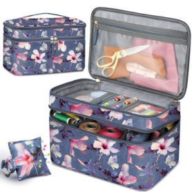 Organiseur de Couture FINPAC avec Coussin et Double Couche - Hibiscus