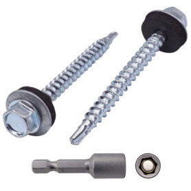 Lot de 30 vis autoforeuses en acier zingué avec rondelles EPDM - 4,8 x 50 mm