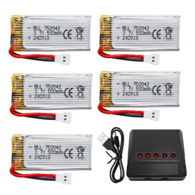 Pack de 5 Batteries Li-ion 3.7V 500mAh avec Chargeur 5 en 1 pour Drones