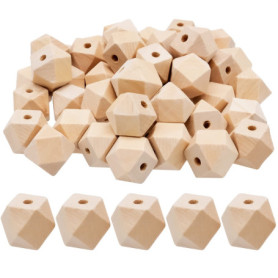 50 Perles Octogonales en Bois Naturel pour Création de Bijoux