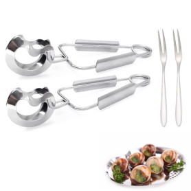Set de 2 Pinces à Escargots et 2 Fourchettes en Acier Inoxydable