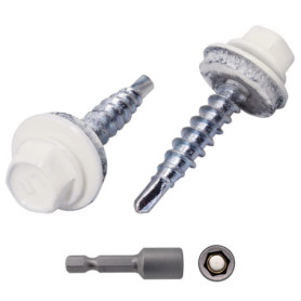 Lot de 60 vis de toiture auto-perceuses Marcopol - 4,8 x 28 mm, blanches avec rondelles EPDM