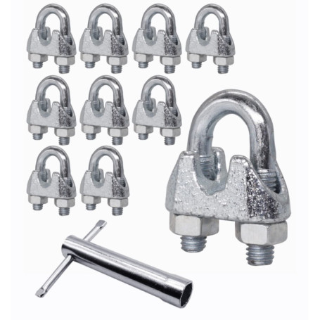 Lot de 10 colliers de serrage M8 en acier pour câbles de 10 mm