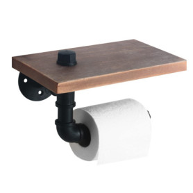 Porte-Papier Toilette Vintage en Fer Noir Mat avec Étagère