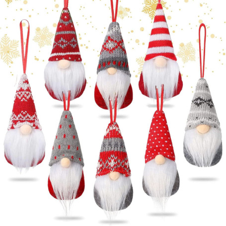 Ensemble de 8 Gnomes Suspendus pour Sapin de Noël - Décorations Scandinaves en Peluche
