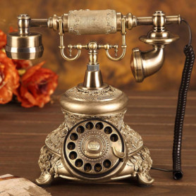 Téléphone Fixe Vintage Tikwisdom en Laiton avec Cadran Rotatif