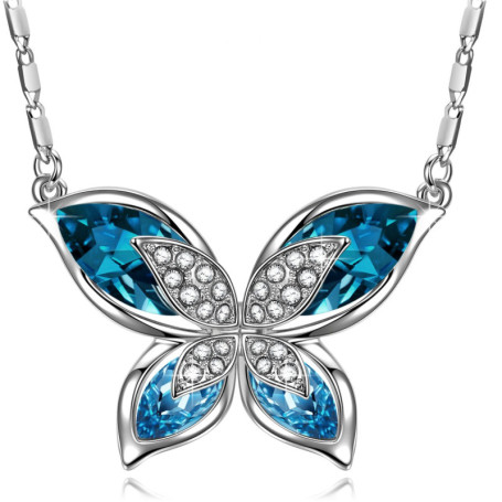 Collier Papillon en Cristal Bleu Hypoallergénique - VINATO