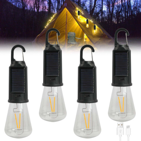 Lot de 4 lampes solaires rechargeables pour camping et randonnée