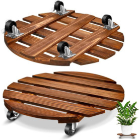 Support à Plantes en Bois avec Roulettes - 2 Pièces 30CM