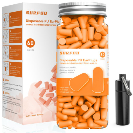 Bouchons d'Oreilles Réutilisables SURFOU - 60 Paires pour Sommeil et Voyage