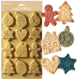 Moule en Silicone Doré pour Biscuits de Noël - 12 Formes à Pâtisser