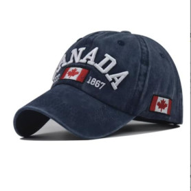 Casquette de Baseball Unisexe Canada en Coton Bleu Vieilli avec Broderie Feuille d'Érable