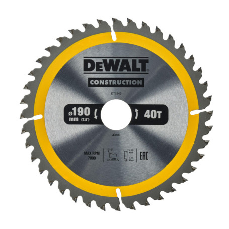 Lame de scie DeWalt DT1945-QZ 190mm 40 dents pour construction