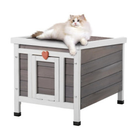 Maison pour Chat d'Extérieur en Bois Résistante aux Intempéries - Niche Spacieuse pour Chats