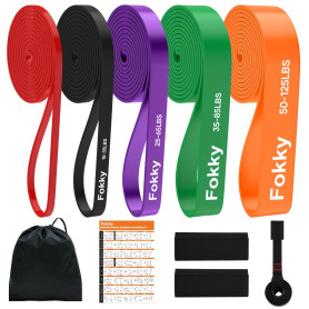 Fokky Bande Elastique Musculation, Élastique Musculation avec 5 Niveaux différents Bande de Resistance et Ancrage de Porte, Idéa