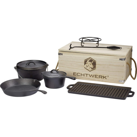 Set de 7 Casseroles en Fonte ECHTWERK avec Caisse en Bois