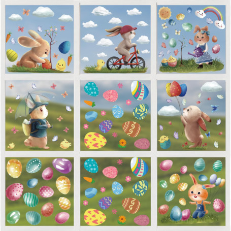 Set de 138 Stickers Pâques pour Fenêtres - Décoration Réutilisable