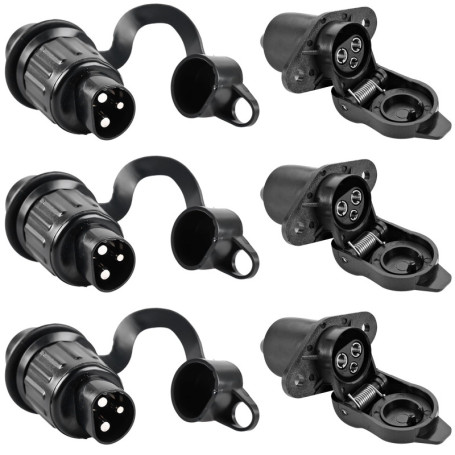 Prise 3 Pôles Étanche pour Remorque 12V - Connecteur Universel pour Tracteurs et Machines