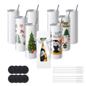 Ensemble de 8 gobelets en acier inoxydable à double paroi avec accessoires - 600 ml